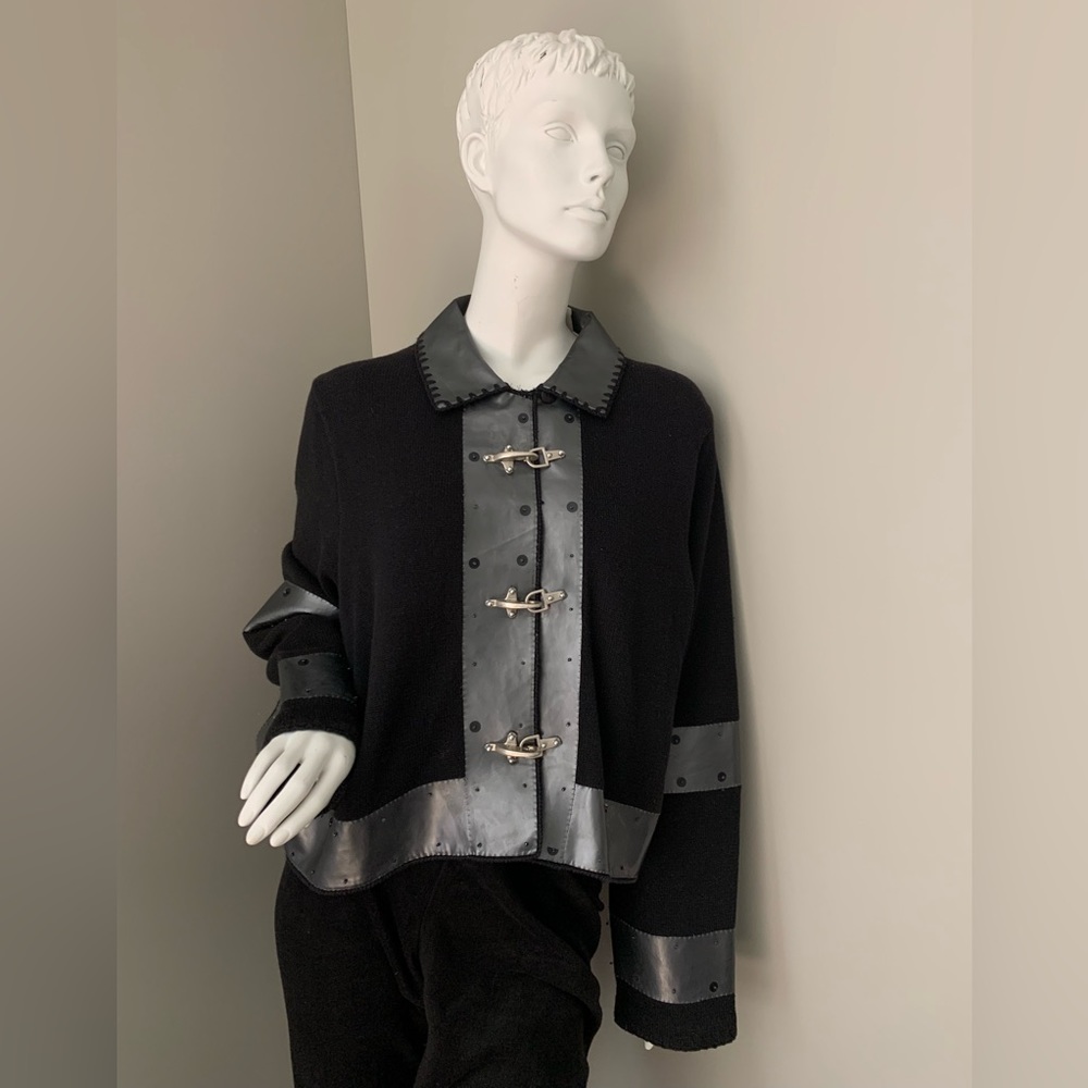 Michael Simon Black & Gray Sweater Jacket Large